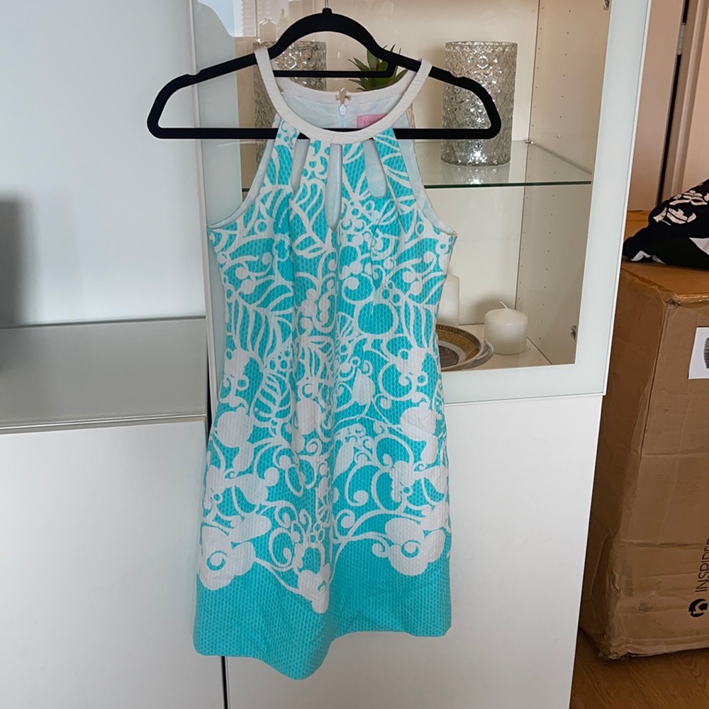 Lily Pulitzer blue floral cutout neck dress size 0